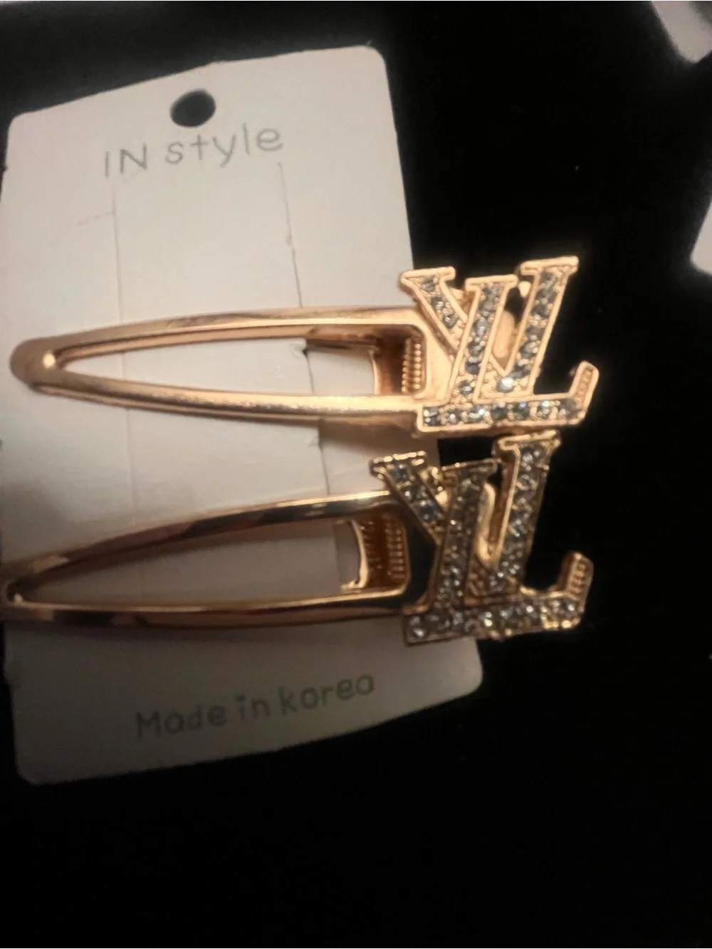 Gold Rhinestone LV Hair Clips - Set of 2